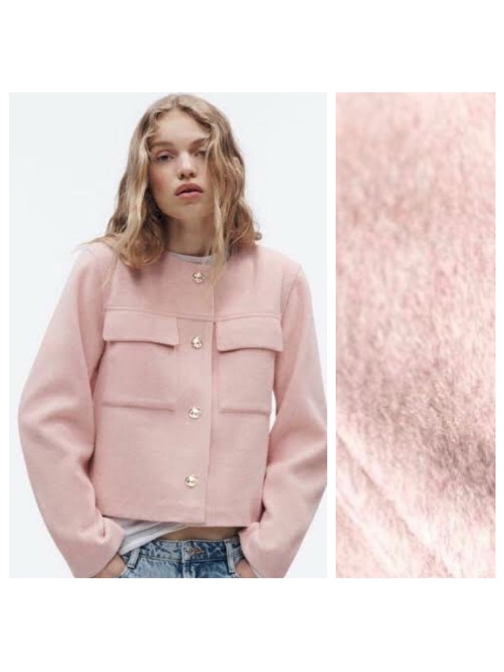 Zara Women's Soft Pocket Short Jackete Long Sleeves Stretch Pink Size XL